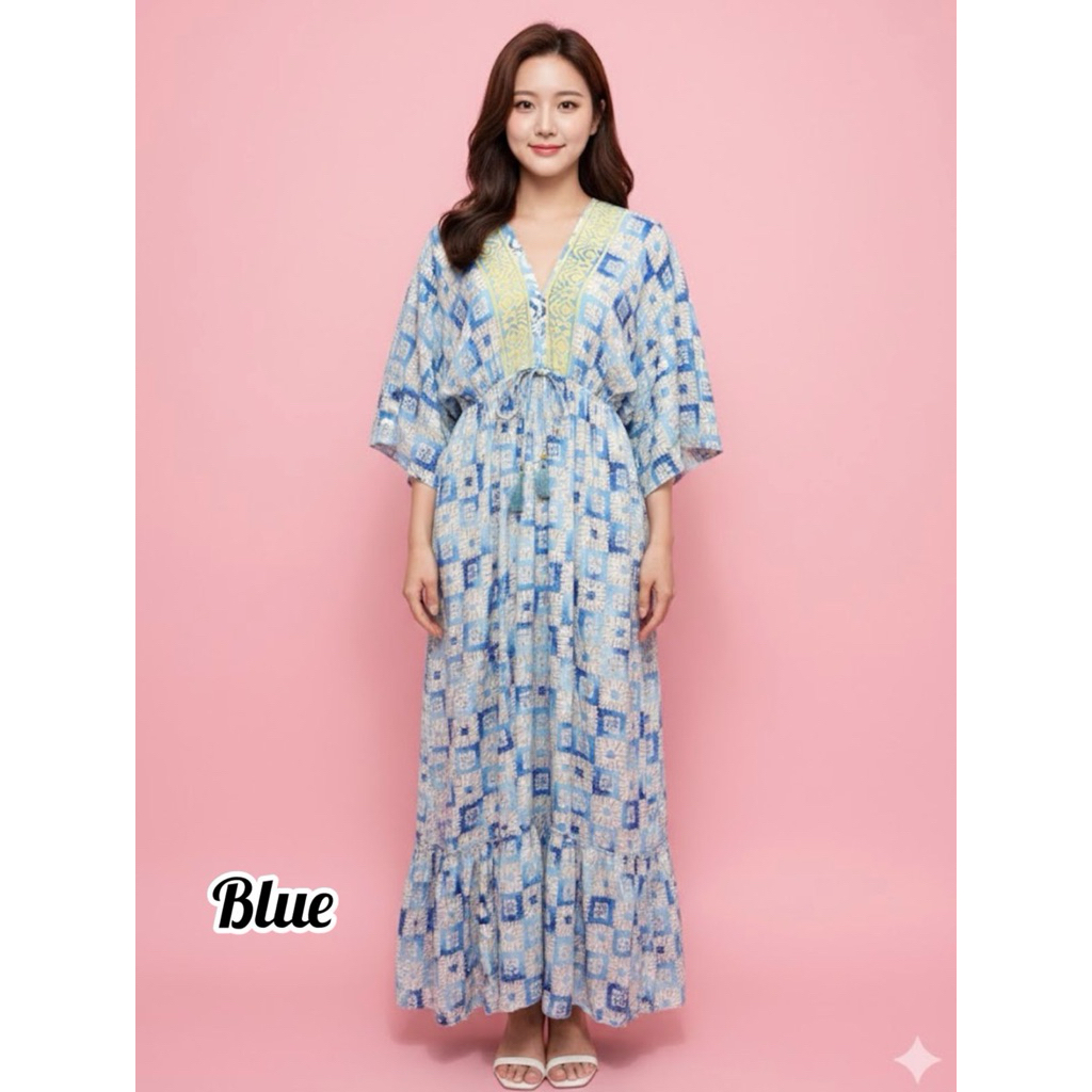 Baju Butterfly Long Dress Silk Katun Khas Thailand Mewah