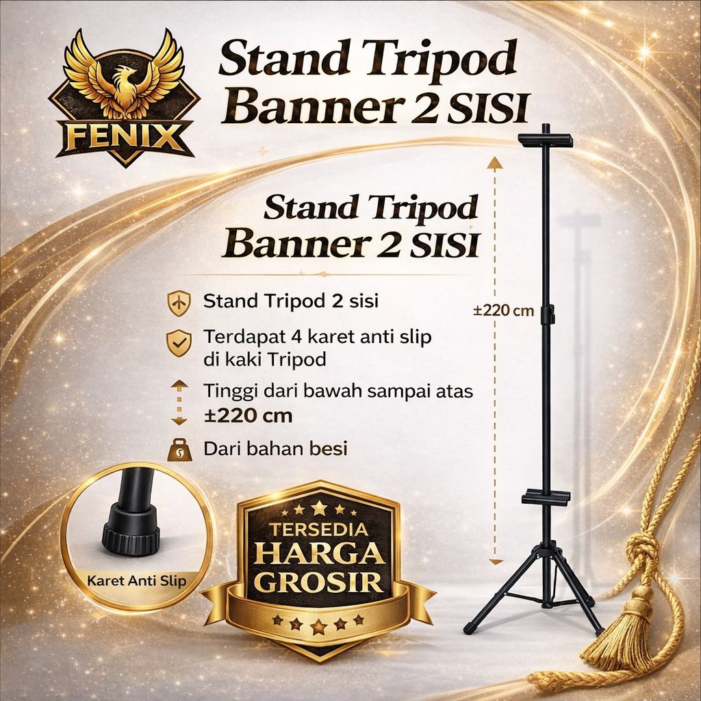 Stand Tripod Banner 2 Sisi Tinggi 220cm – Tiang Banner Besi Kokoh Kaki Anti Slip – Standing Banner D