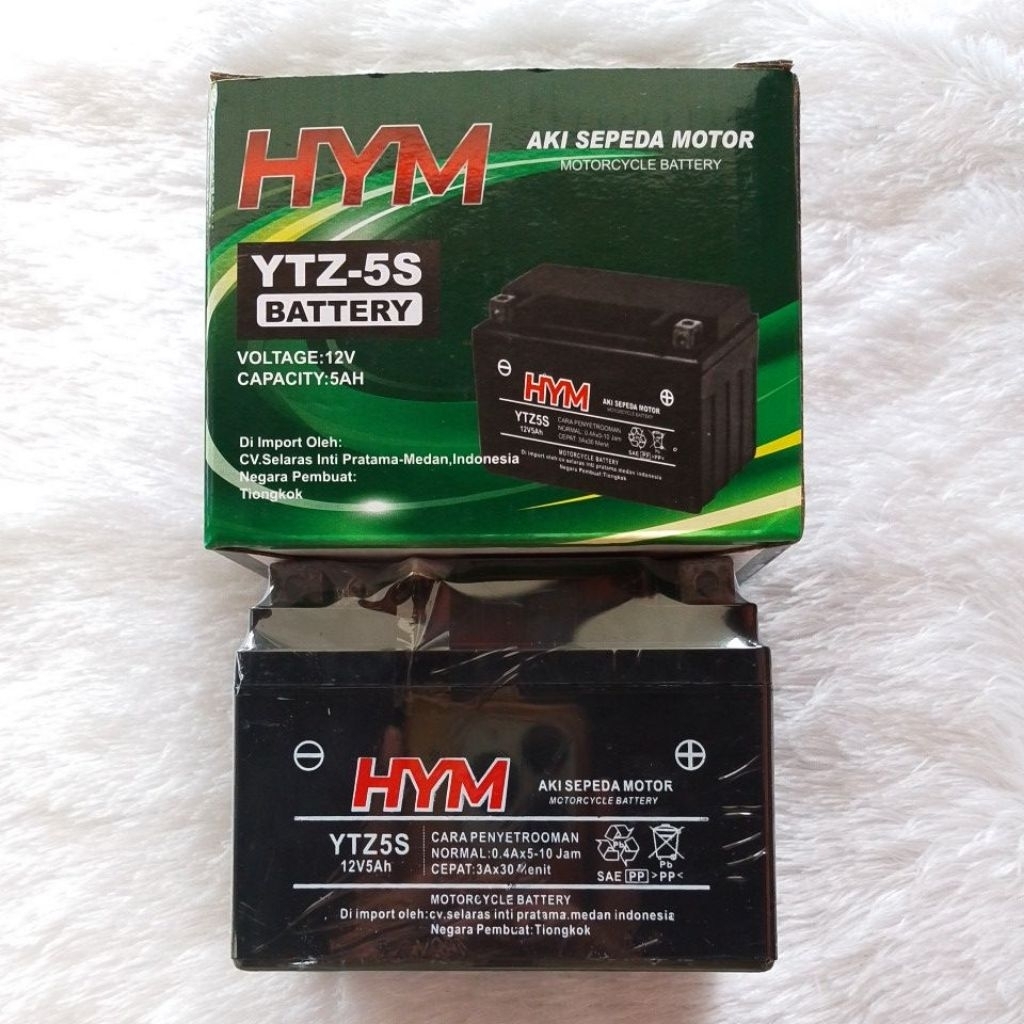 Aki motor HYM YTZ-5S 12V5AH supra 125 beat vario mio j vixion blade revo absolute ori HYM