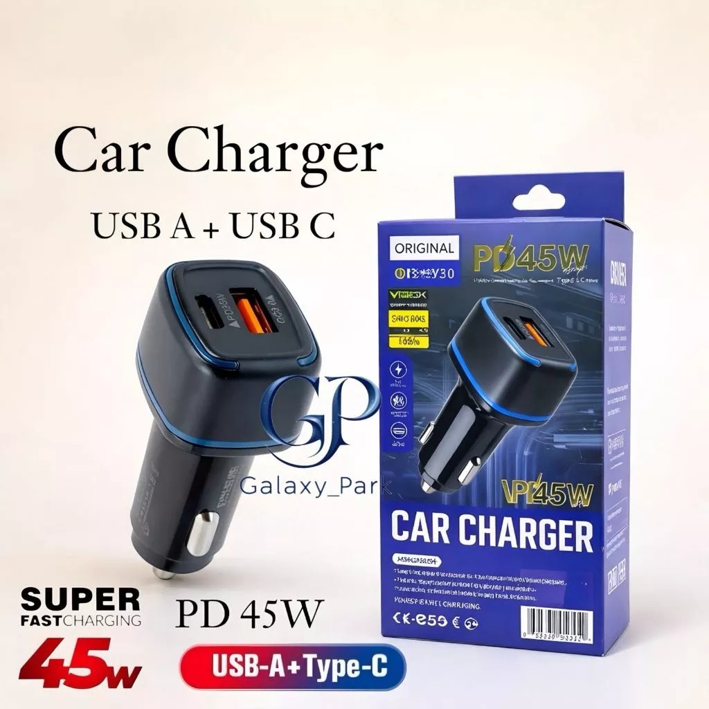 Saver Mobil Vibox AK-256 Car Charger PD 45W Fast Charging QC3.0 2port Saver Mobil Colokan Usb Dan Ty