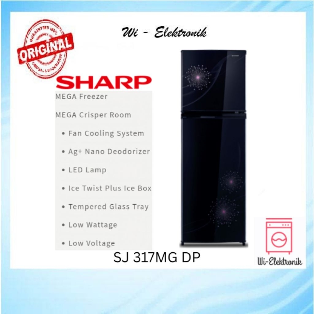 Kulkas 2 Pintu Sharp SJ 317MG GB GR Lemari Es 2Pintu SJ317MG 317 MG No Frost Shine Magneglas Series