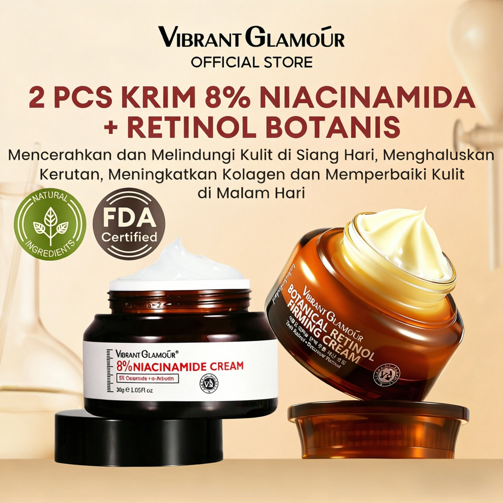VIBRANT GLAMOUR [BPOM] Krim Retinol Nabati+ 8% Niacinamide Cream 2PCS Anti-Aging & Mencerahkan | Pem