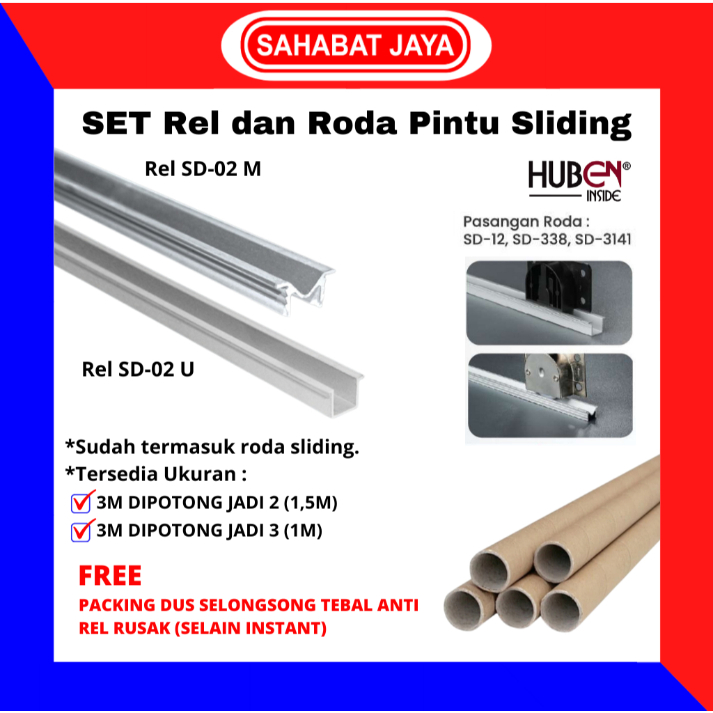 SET Rel dan Roda Pintu Lemari Sliding Rel SD-02 U dan M HUBEN