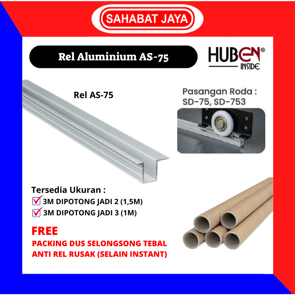 Rel Sliding AS 75 Pintu Lemari Geser Pasangan Roda SD 75 / 753