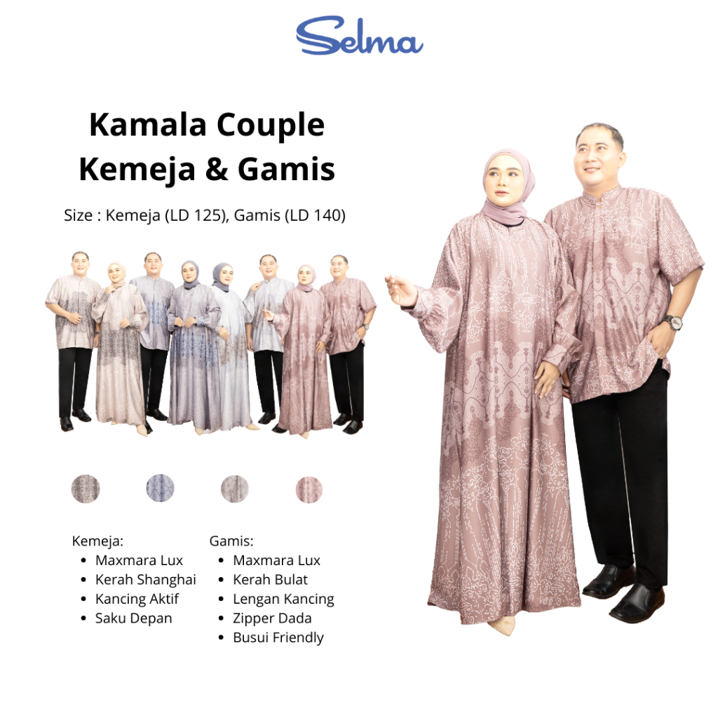 Baskara Couple Maxmara Lux Baju Couple Lebaran Jumbo Premium, Gamis Zipper Busui & Kemeja Pria Elega