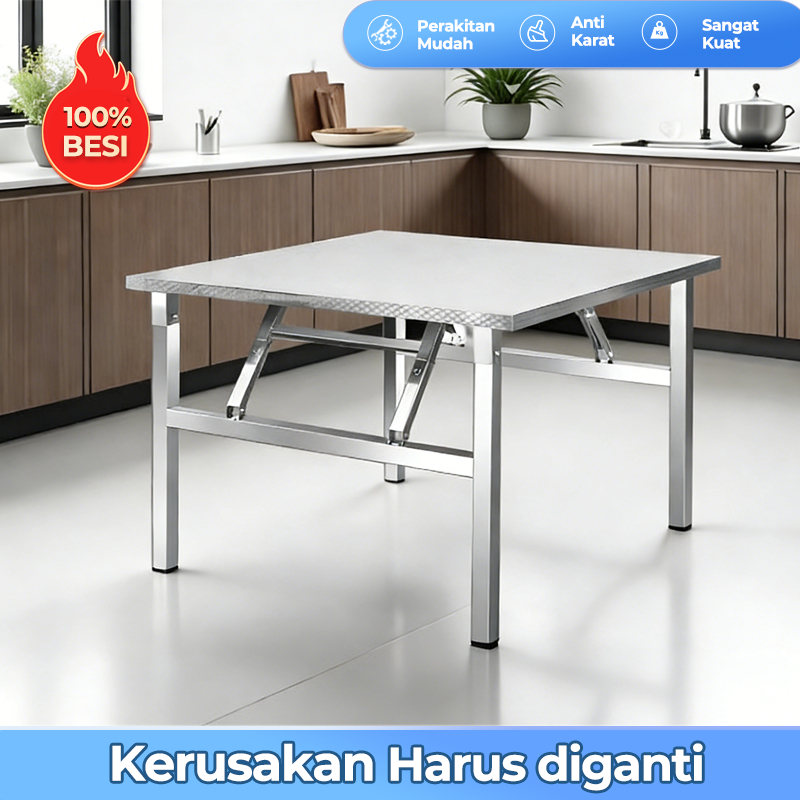 Meja Lipat Stainless Steel Meja Lipat Portable Meja Kantor Besi Meja Kaki Lipat Aluminium