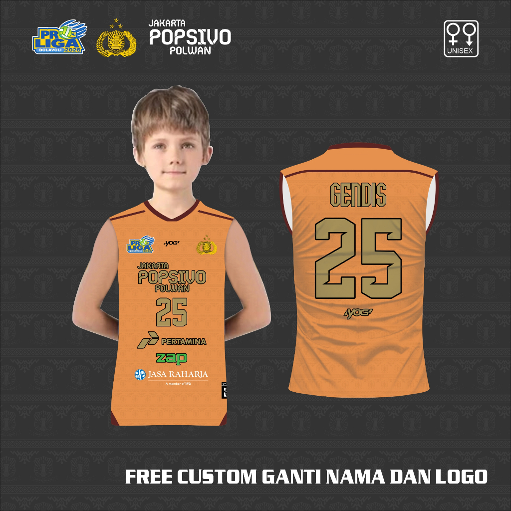 Jersey Voli Popsivo kaos anak volley ball polwan baju proliga voli popsivo singlet free custom nama 