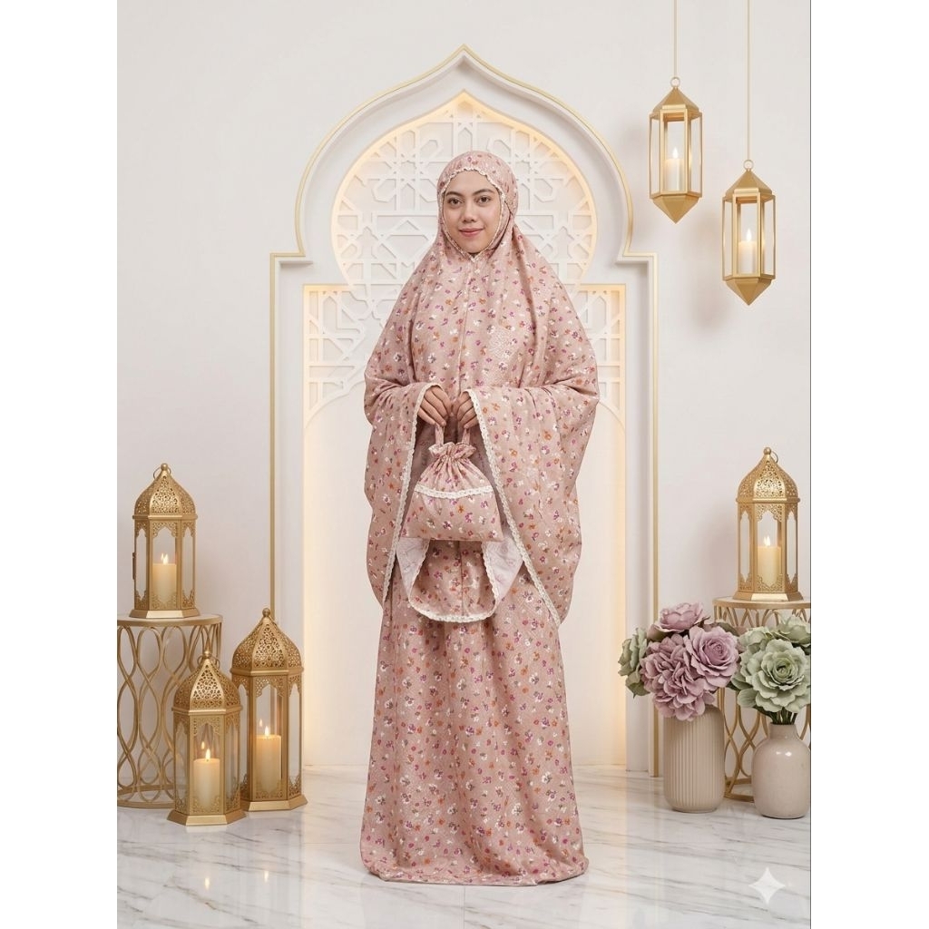 MUKENA DEWASA KATUN MOTIF BUNGA MUKENA POTONGAN DEWASA