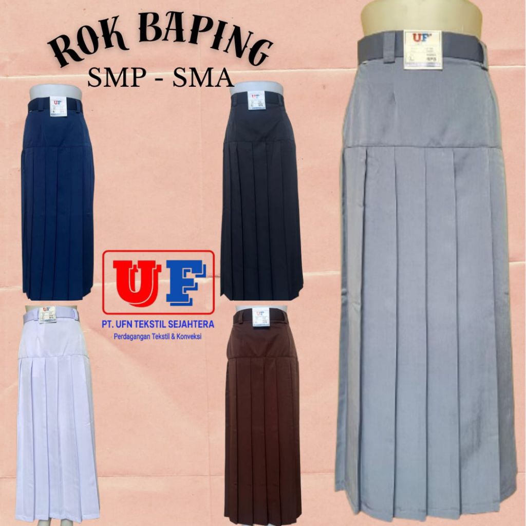 ROK BAPING SMP SMA / RPB / ROK BAWANG PINGGANG KAIN TWIST LICIN LEMBUT MENGKILAP / ROK PANJANG SEKOL