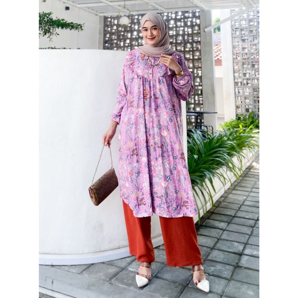 Aurey - oneset long tunik wanita namira setelan tunik panjang rayon busui setelan celana lengan panj