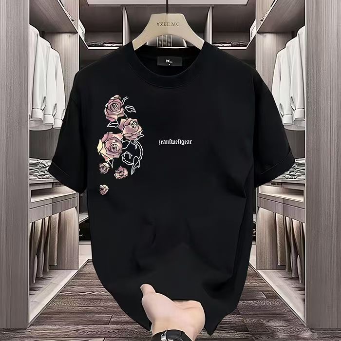 Kaos Unisex Lengan Pendek Motif Bunga Mawar Lembut