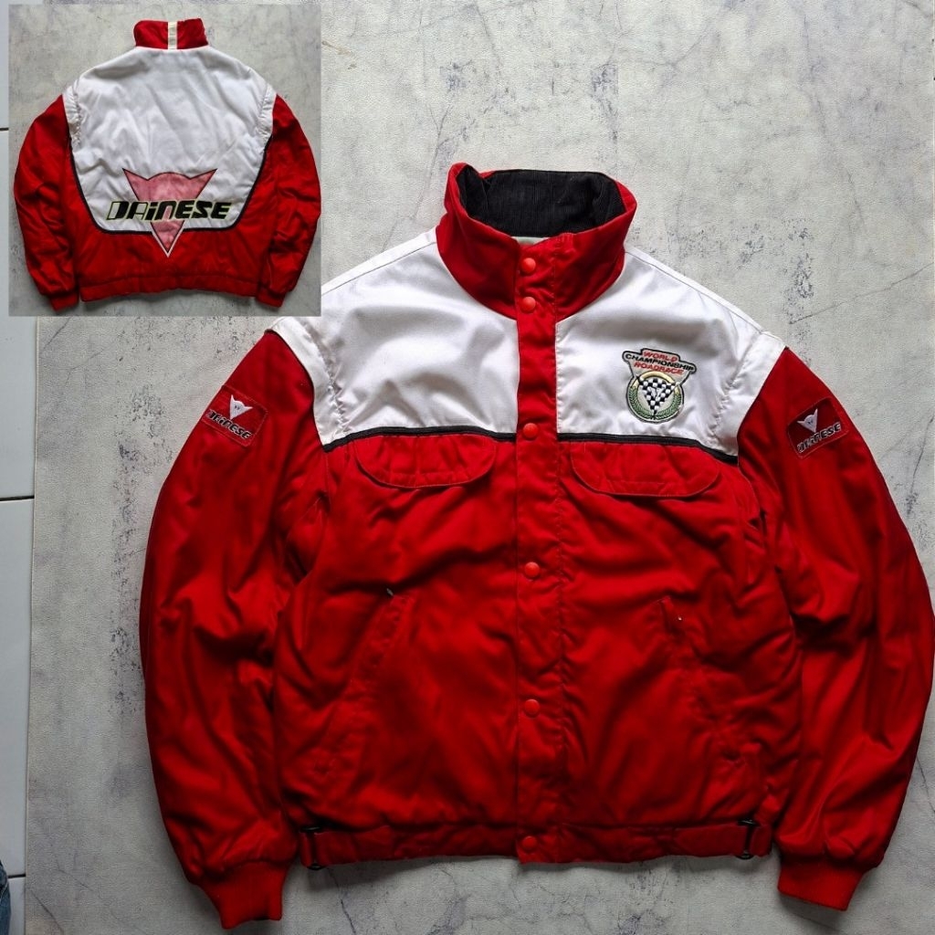 Motor Racing Jaket Vintage Dainese 80s Eddie Lawson Wolrd Champion Roadrace (RedWhite).