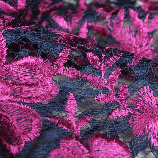 Brokat Bordir Cornelli Nagita Biru Dongker Navy Bunga Ungu (Pronto Moda)