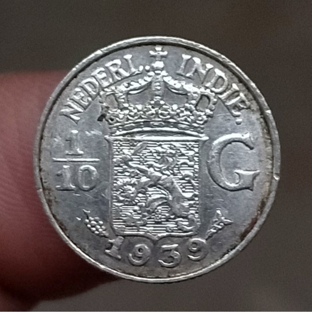 Koin Kuno Perak 1/10 Gulden  1939 Ned Indie zaman Belanda