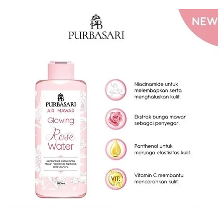 [100% Original] Purbasari Air Mawar Glowing Rose Water 200 ml /100 ml Toner Wajah / Air Mawar
