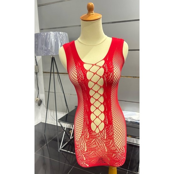 Diva Soft Mesh Mini Dress - Pakaian Dalam Elastis Import High Quality Rose Pattern Hollow Out Bodyco
