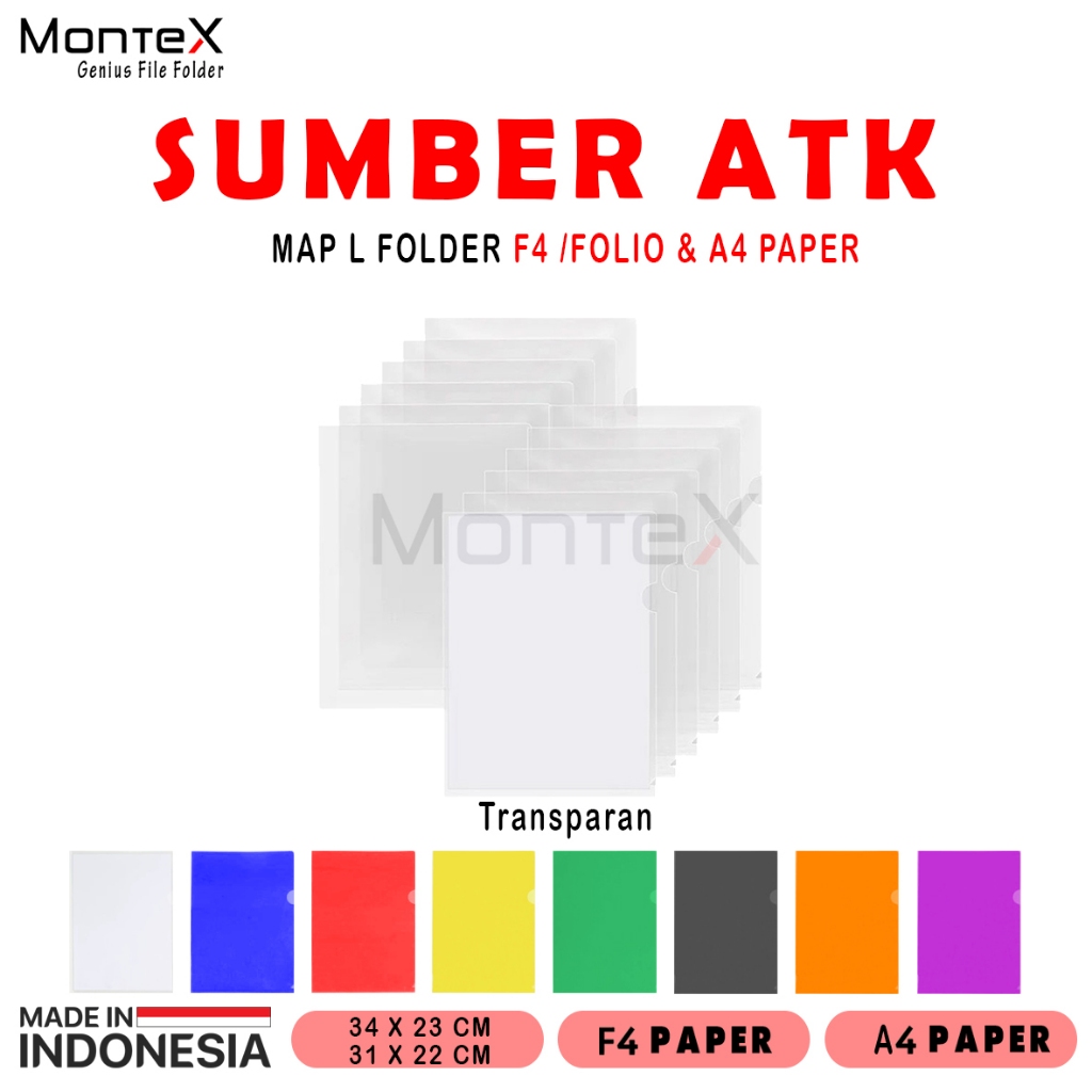 MONTEX MAP L PLASTIK FILE FOLDER F4 FOLIO & A4 BAHAN TEBAL /  L-01 FC & A4
