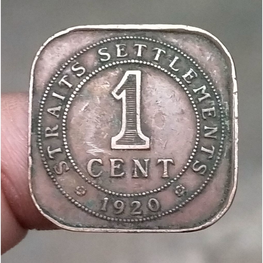 Koin Kuno Malaya Kotak 1 Cent Straits Settlement 1920 King George V kotak
