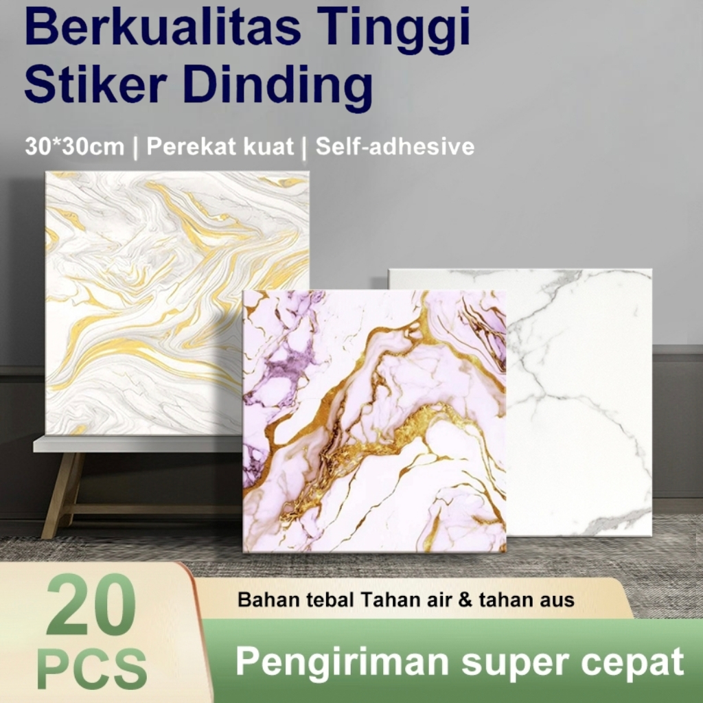 20PCS PVC Wallpaper Dinding Vinyl Marble Tile 30 x 30 cm Tahan Air Granit Keramik Sticker