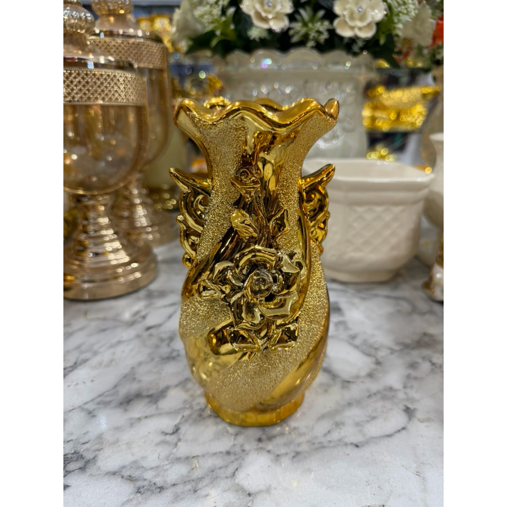 vas bunga keramik gold mewah