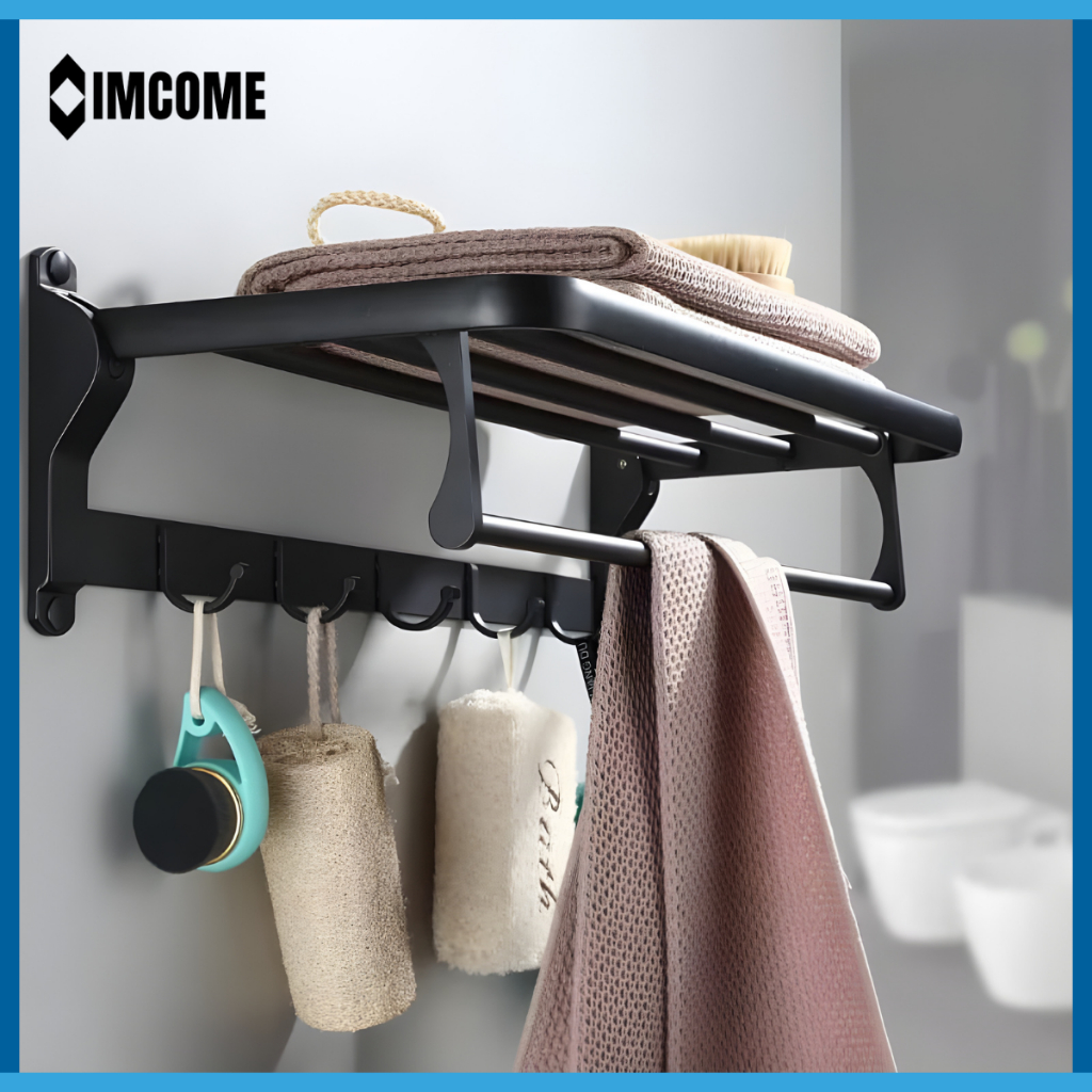 IMCOME Rak Dinding Gantungan Handuk Kamar Mandi 2 Susun Serbaguna Tempat Penyimpanan Handuk Kamar Ma