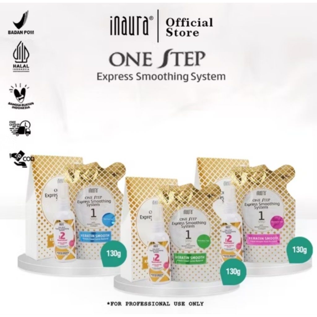 Inaura One Step Smoothing Keratin System 130ml + 50ml - Lurus Selembut Sutra, Teknik Satu Langkah, A