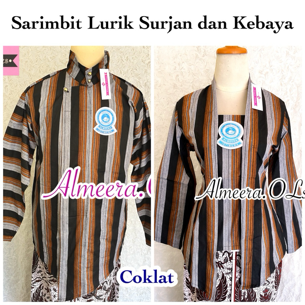 baju adat tenun ALUSAN surjan lurik pria dan kebaya lurik kutubaru wanita sarimbit sorjan coklat