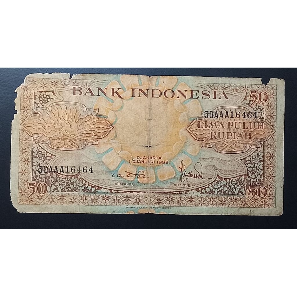 uang kuno indonesia 50 rp bungga AAA 1959 p3006