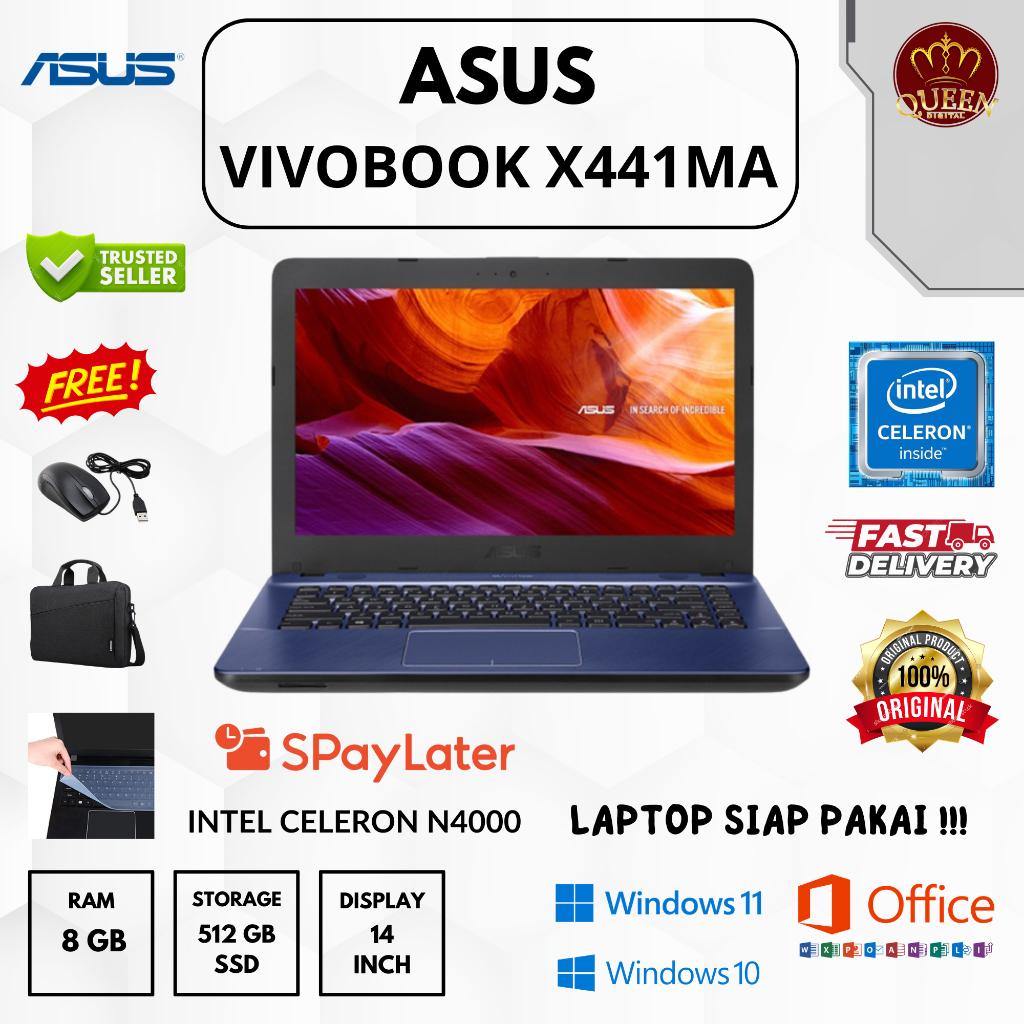 ASUS VIVOBOOK X441MA | INTEL CELERON N4000 | RAM 8GB | SSD 512GB | 14 INCH