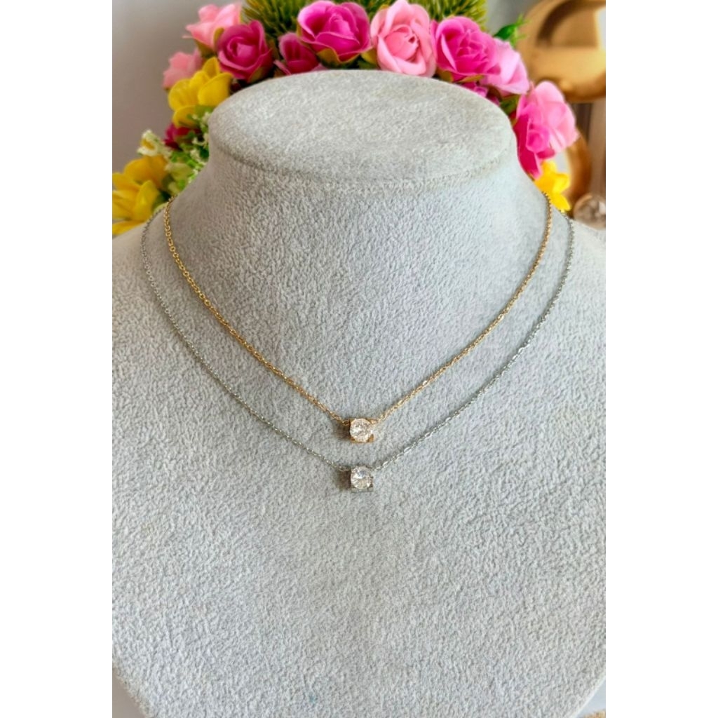 Kalung titanium set liontin mata satu