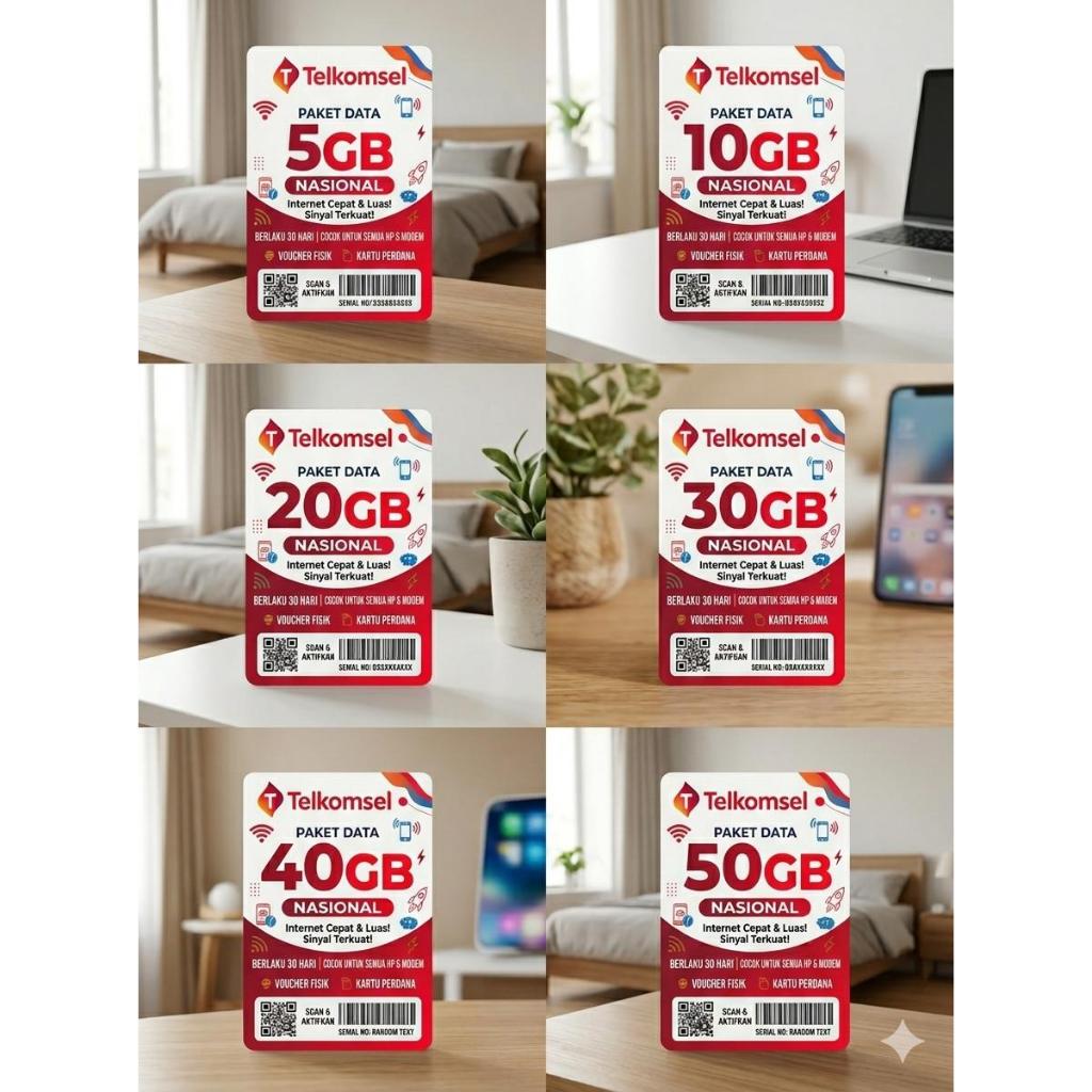 Voucher Kuota Telkomsel Data Nasional 5GB - 50GB | Paket Internet Tsel Murah & Cepat