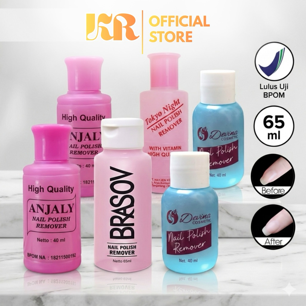 KR OFFCIAL (1 Pcs) Aseton Anjaly Nail Polish Remover 40 ml | DEVINA Nail Polish | Tokyo Night | Bras