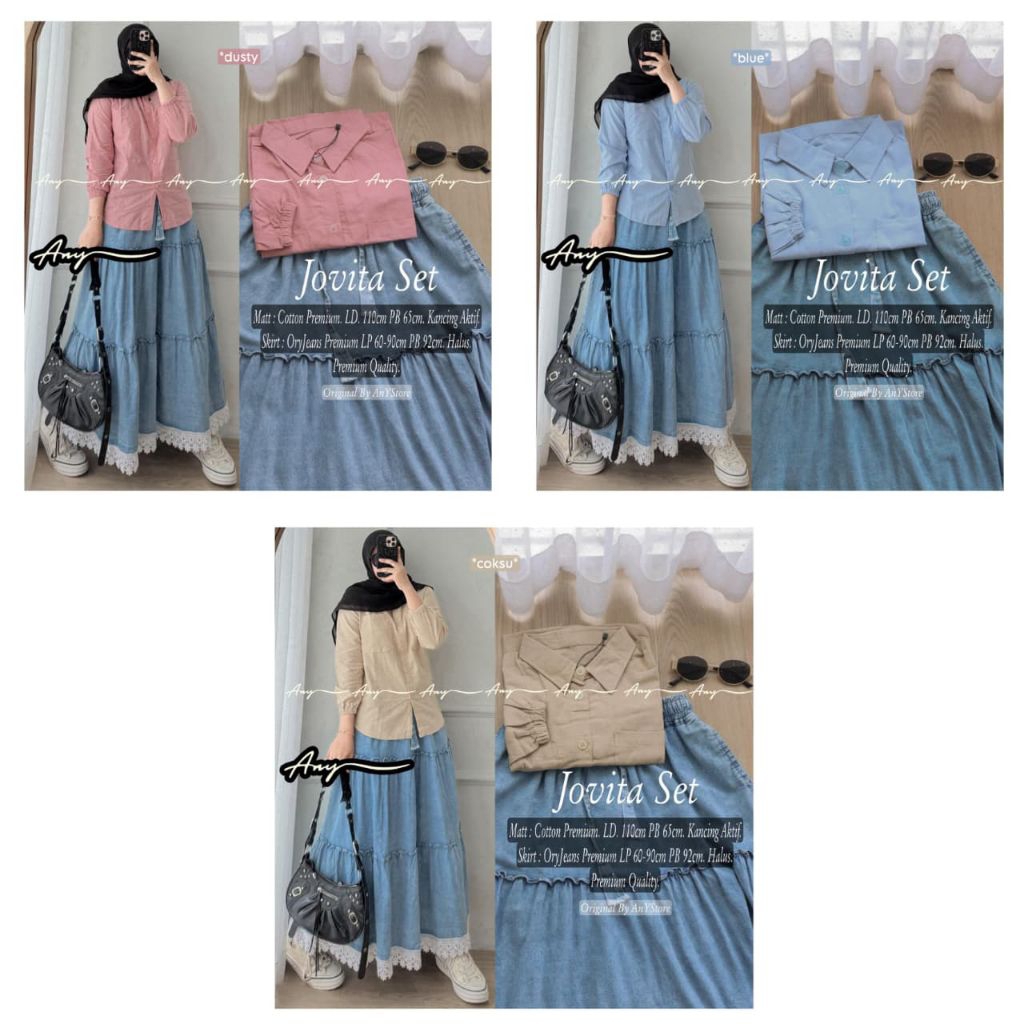 Jovita Arloty Anjani Resa Kusma Fresia set A. N.Y oneset wanita kekinian premium rok plisket mix tun