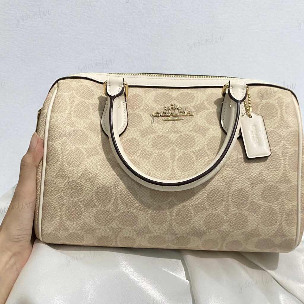 Coach Rowan Satchel Bag in Signature Canvas Gold-Sand-Chalk New Preloved