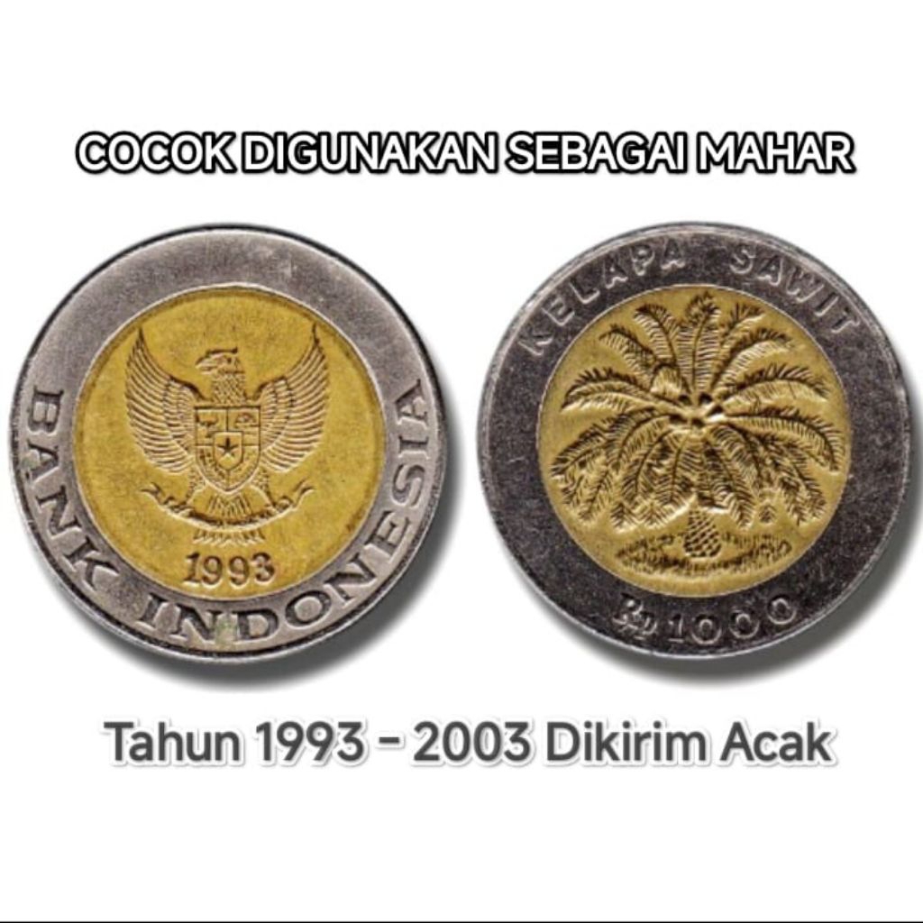 Uang Koin 1000 Rupiah Sawit Bimetal Asli Rp 1000 Kelapa Sawit Souvenir Mahar Koleks Logam Coin Lama 
