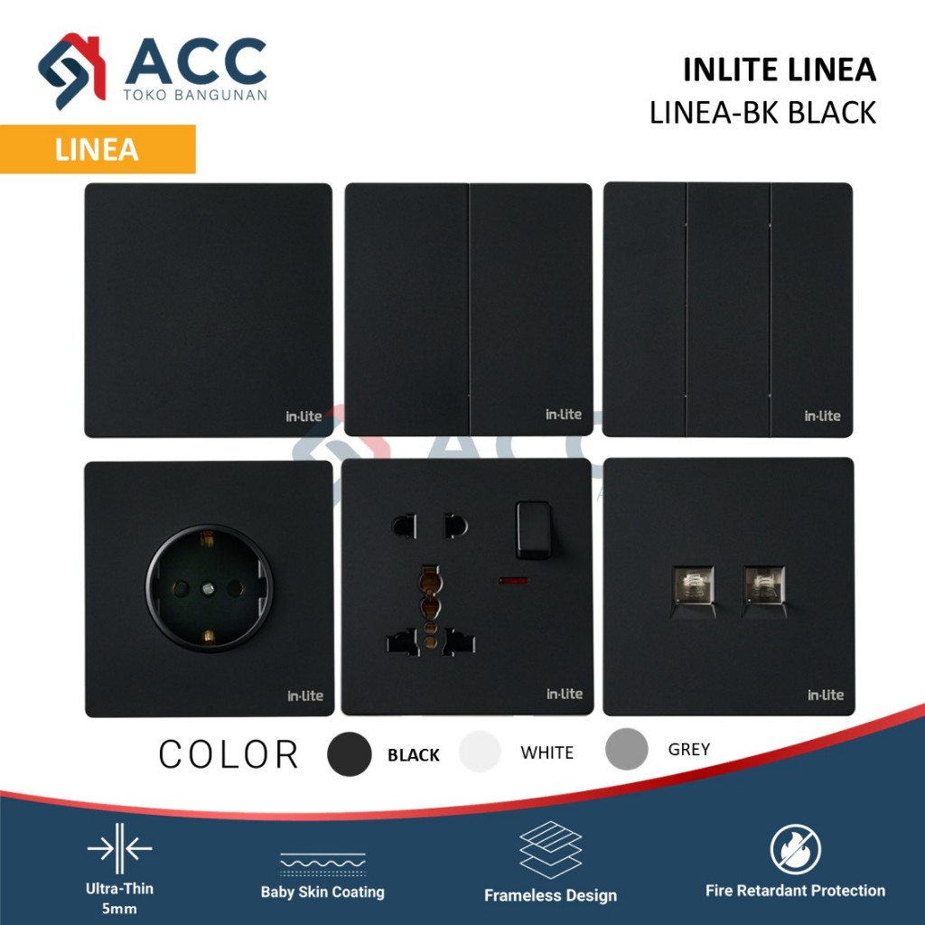 INLITE LINEA BLACK SAKLAR STOP KONTAK LISTRIK WARNA HITAM