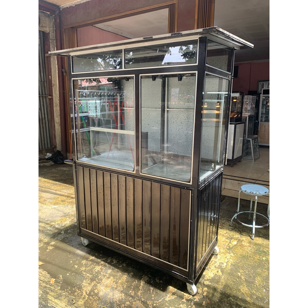 etalase gerobak alumunium bekas ukuran 120cm