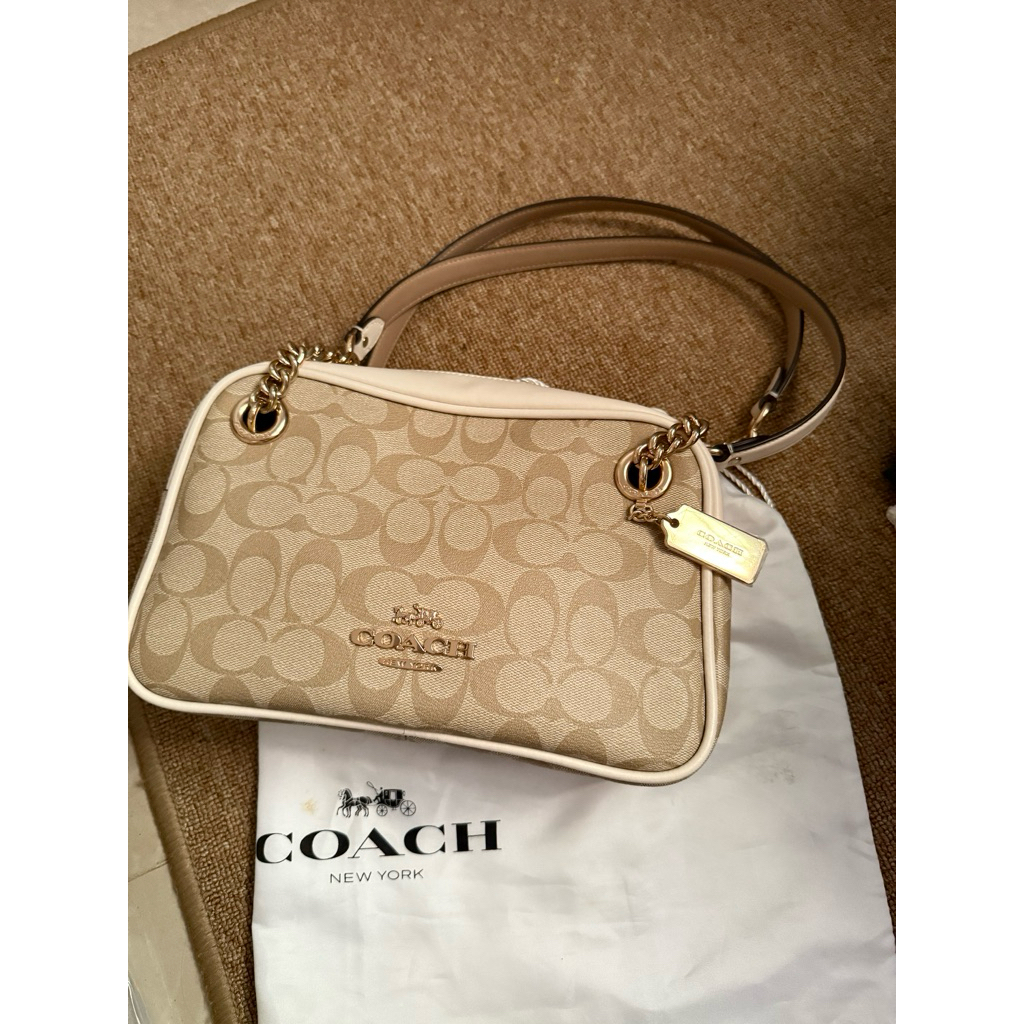Tas Coach Cammie Chain Shoulder Bag In Signature Canvas Light Khaki Chalk