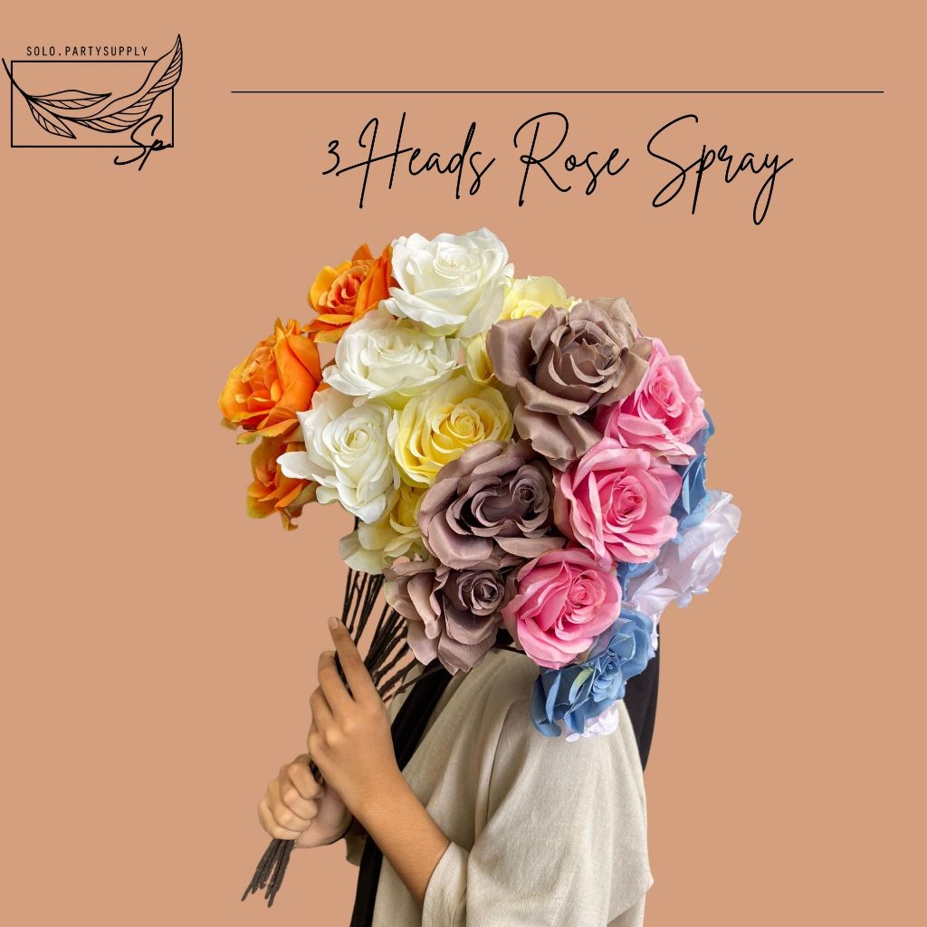 (QC) 3 Kuntum ROSE SPRAY MAWAR JUMBO TANGKAI PANJANG Artificial Flowers Bunga Mawar Palsu / KUNTUMAN