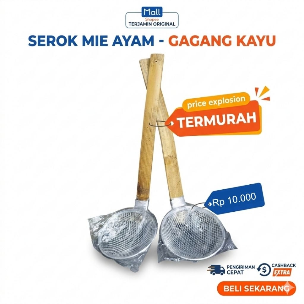 Serok Mie Ayam Gagang Kayu / Serokan Saringan Mie ayam Gagang kayu panjang Termurah