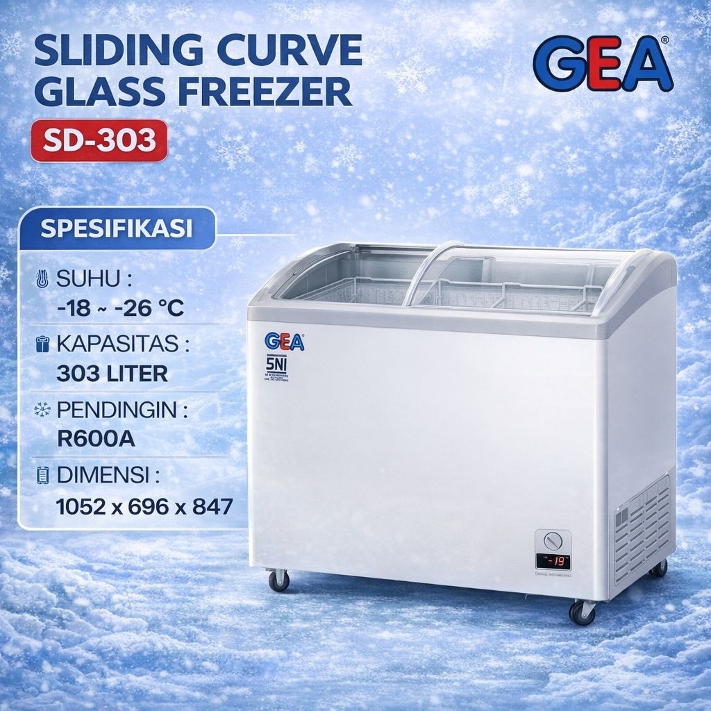 GEA SLIDING CURVE GLASS FREEZER SD-303 / Freezer Box GEA 303 Liter