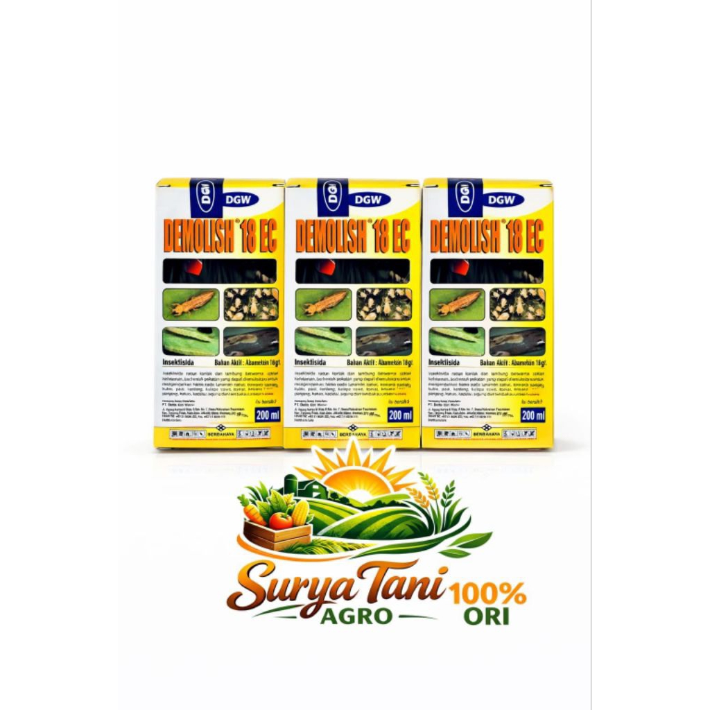 Demolish 18 EC insektisida/akarisida racun kontak dan lambung berbentuk pekatan coklat kehitaman ber