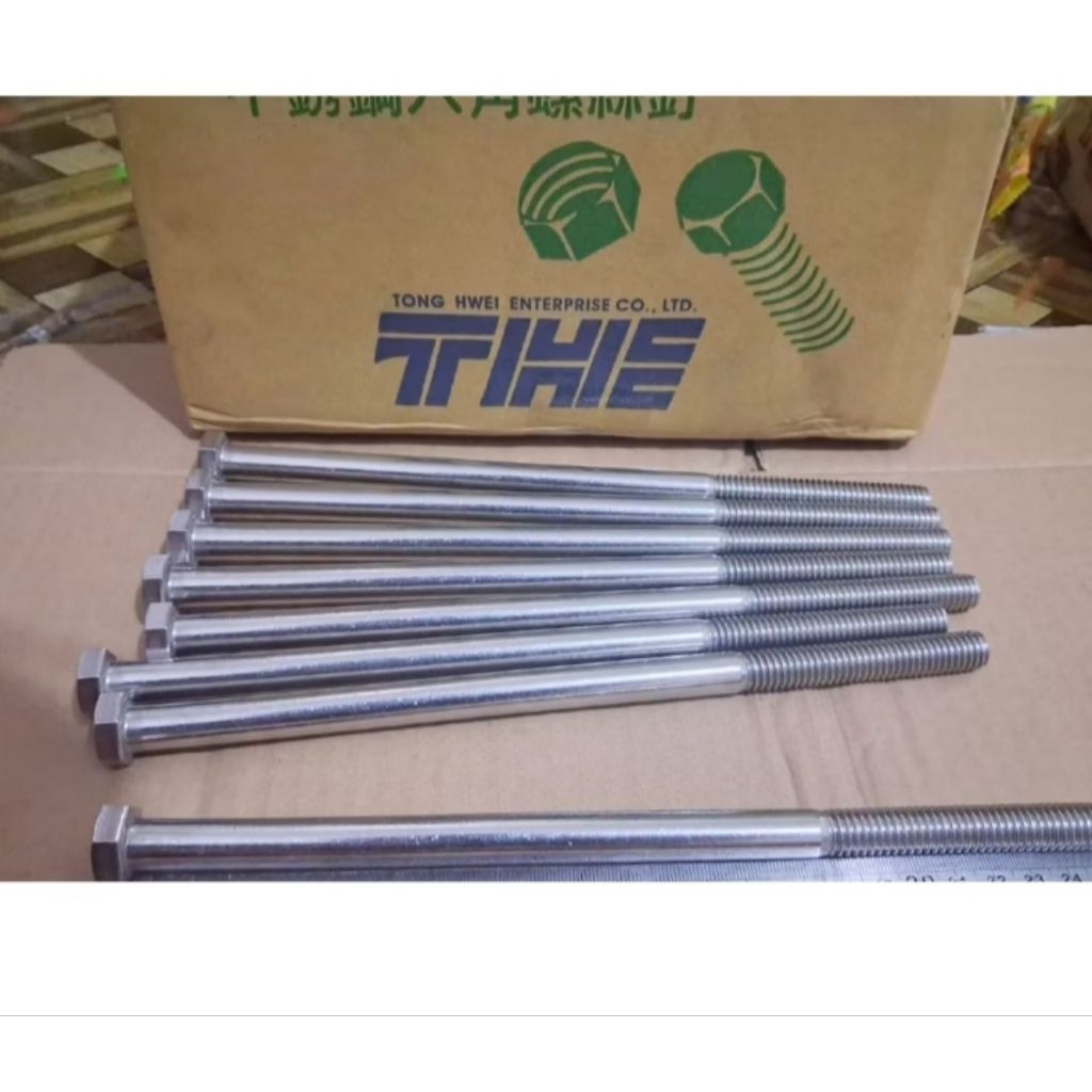 Baut mur stainless 1/2x10 Baut 19 panjang 25.5cm half drat baut stainless 304 kunci 19 drat kasar