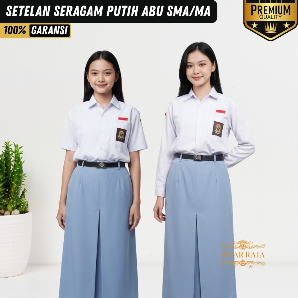 Setelan Seragam Sekolah SMA MA Putih Abu lengkap Atasan Rok Wiru 1 Belah 1 lipit 1 Panjang Pendek Pu