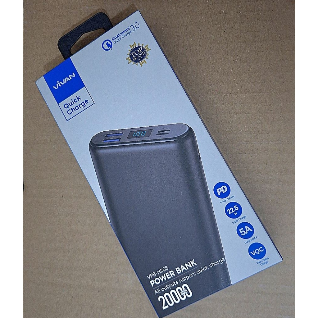 Power Bank VIVAN VPB H20S Hitam Kapasitas 20.000 mAh Bergaransi Segel Original