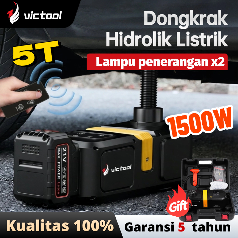 Victool Dongkrak Hidrolik Listrik Portabel 5T Baterai Lithium Daya Tinggi 1500W Dongkrak Mobil Pinta