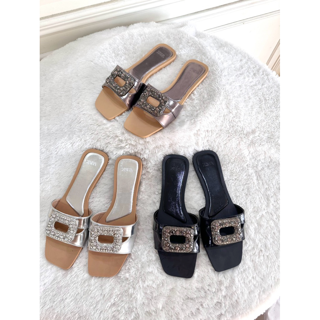 sendal sandal wanita ZARA HY 01 bahan glitter sorovski import premium