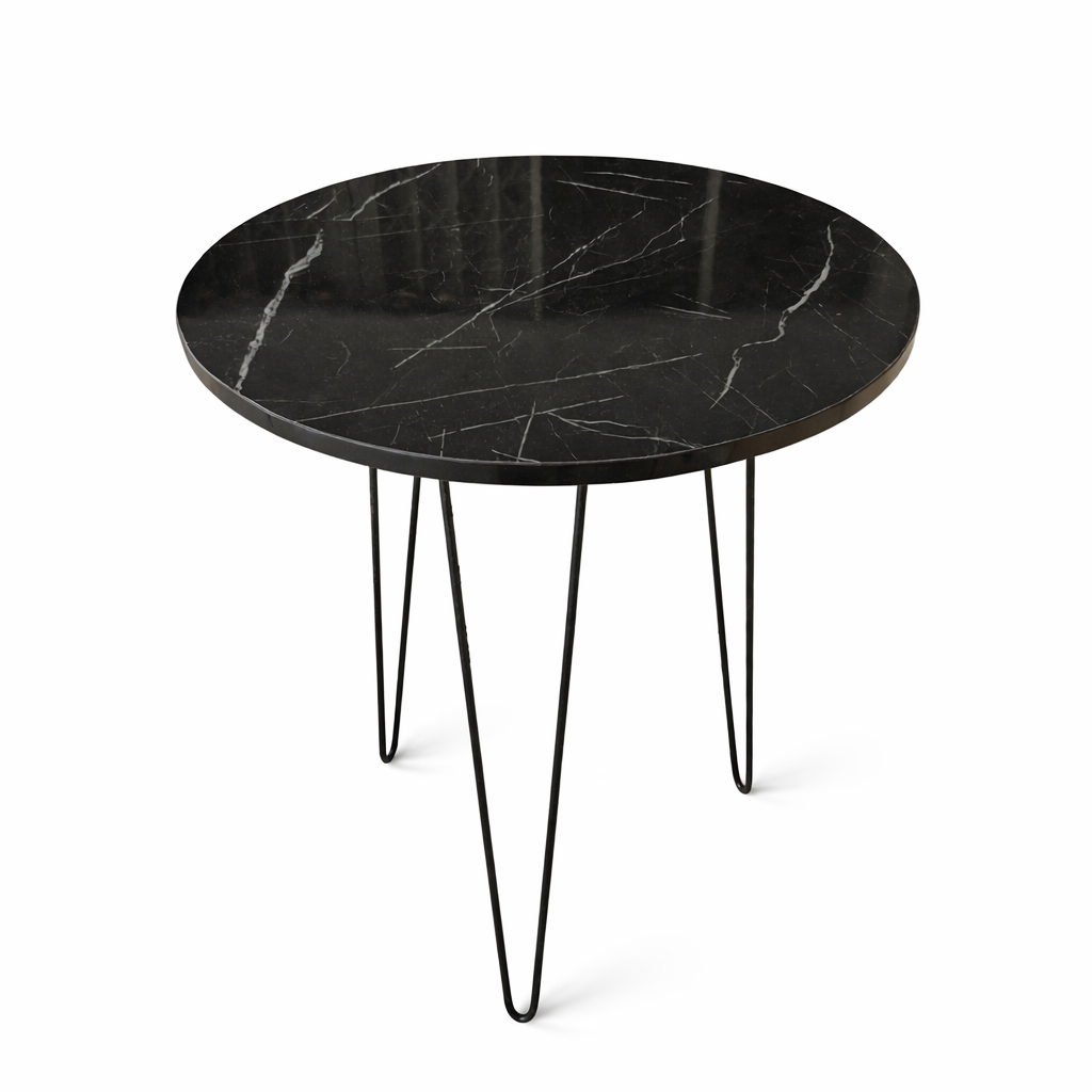 Meja Bulat Kayu MDF Hitam Minimalis Tamu Cafe Dekorasi