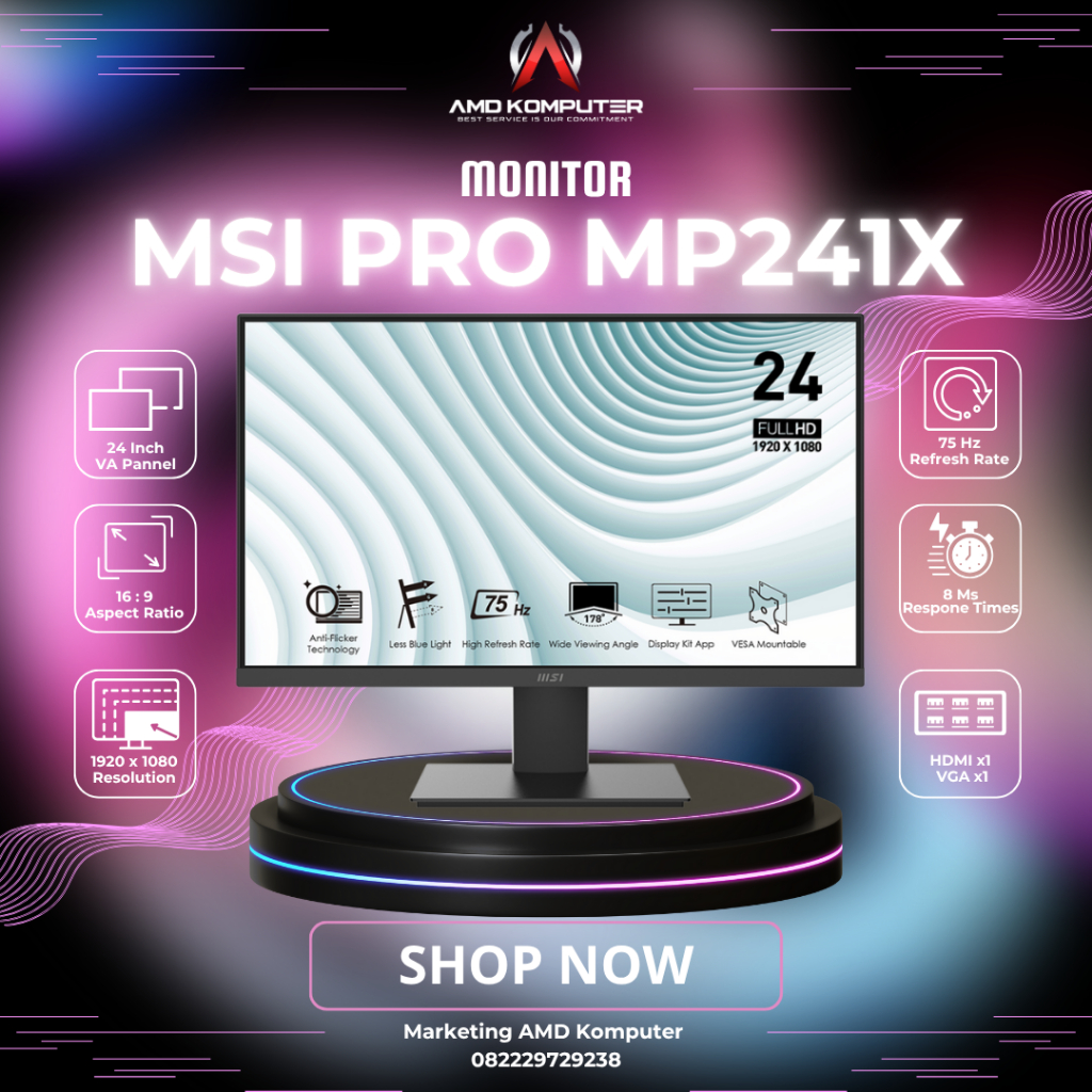MONITOR MSI PRO MP241X Monitor Komputer 24 Inch FHD 75Hz Anti Glare