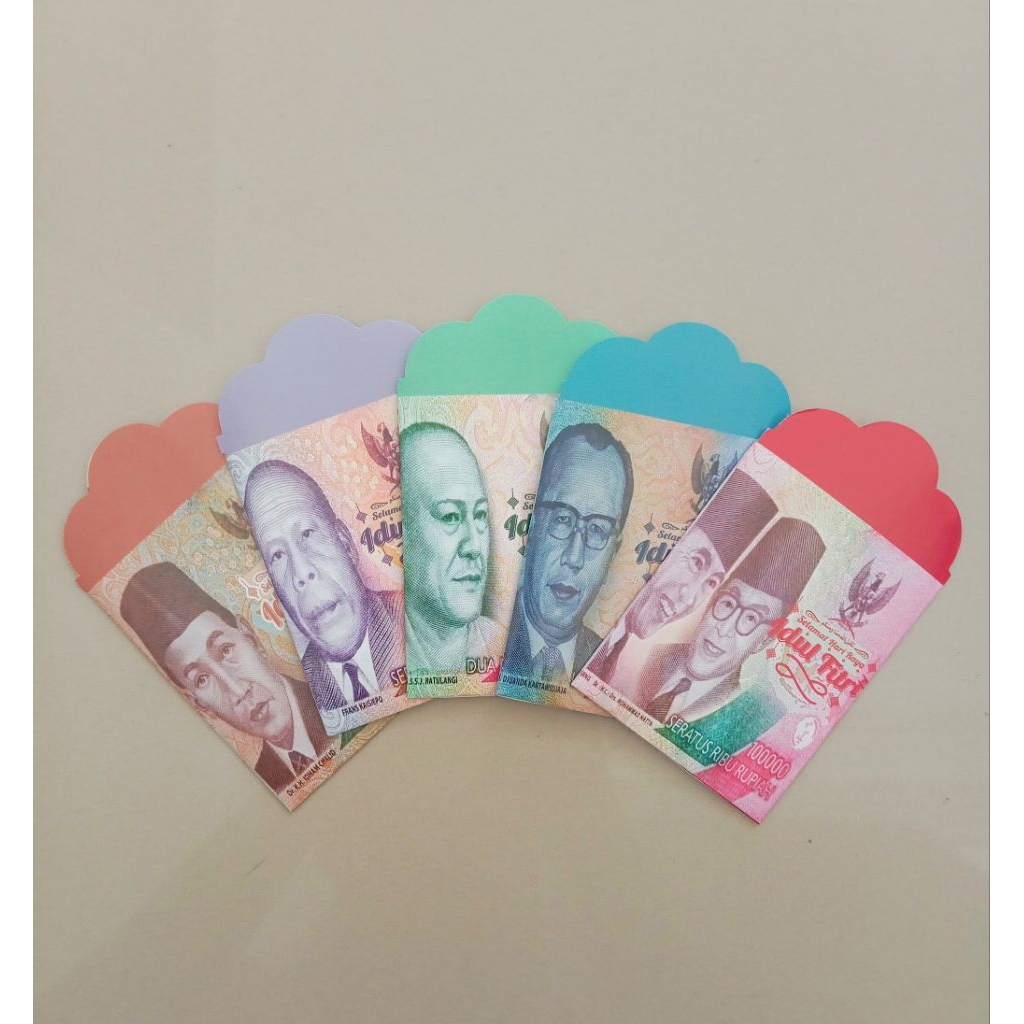 PROMO!! AMPLOP LEBARAN MOTIF UANG PECAHAN 5RB/10RB/25RB/50RB/100RB UKURAN MEDIUM GLOSSY ISI 10 PER P